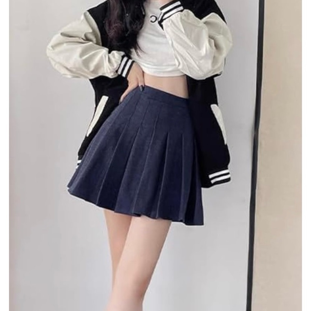 Xin Yizu Wears Jeans Women's Blue Side Zip Pleated Academia Tennis Skirt Sz M